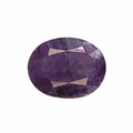 An oval-cut purple gemstone with a faceted diamond pattern, centered on a plain white background.